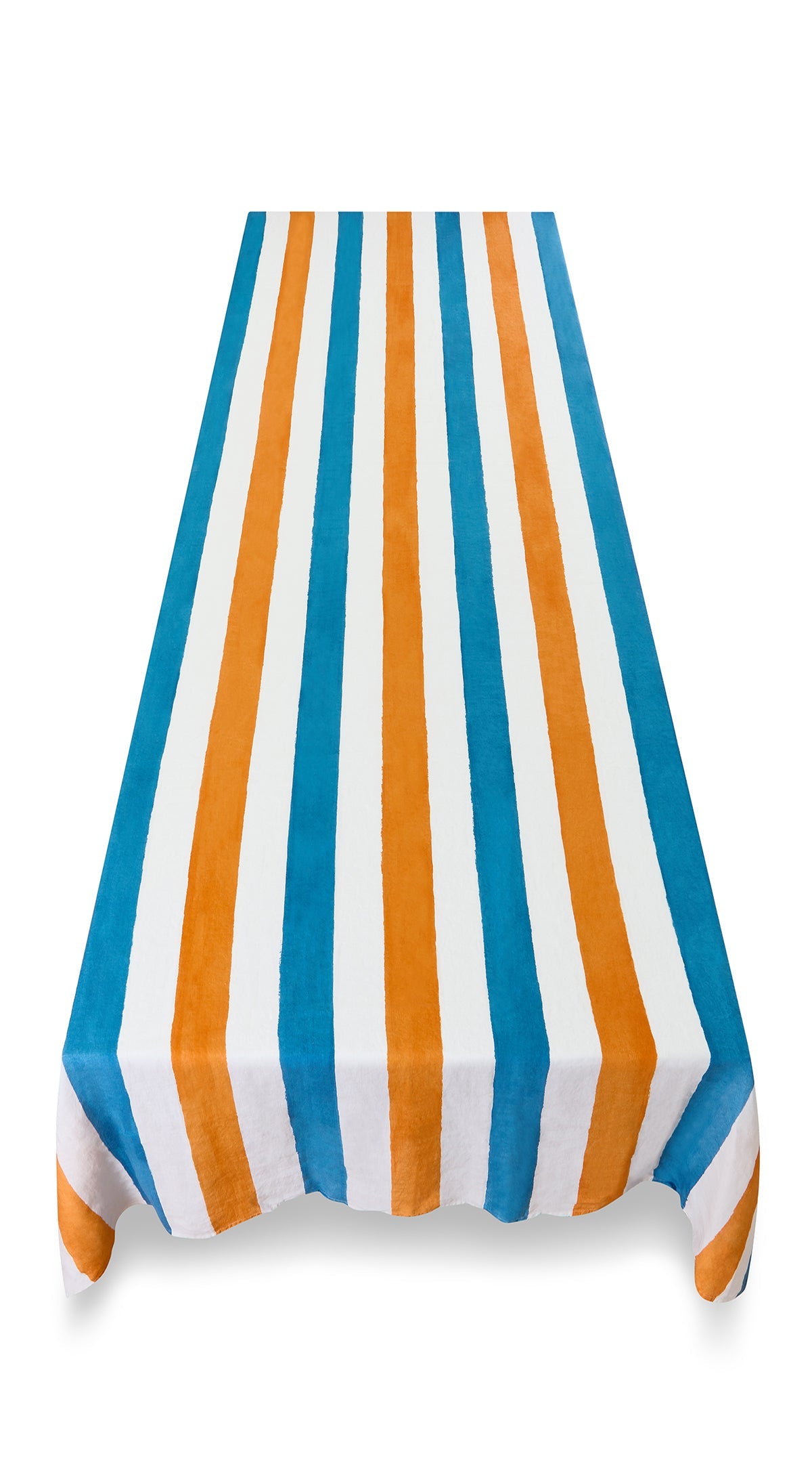'Stripe' Linen Tablecloth in Sky Blue & Orange