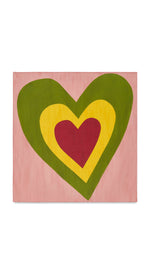 'Table for Two' Square Linen Heart Tablecloth in Pink, Green, Yellow & Red, 165cm x 165cm
