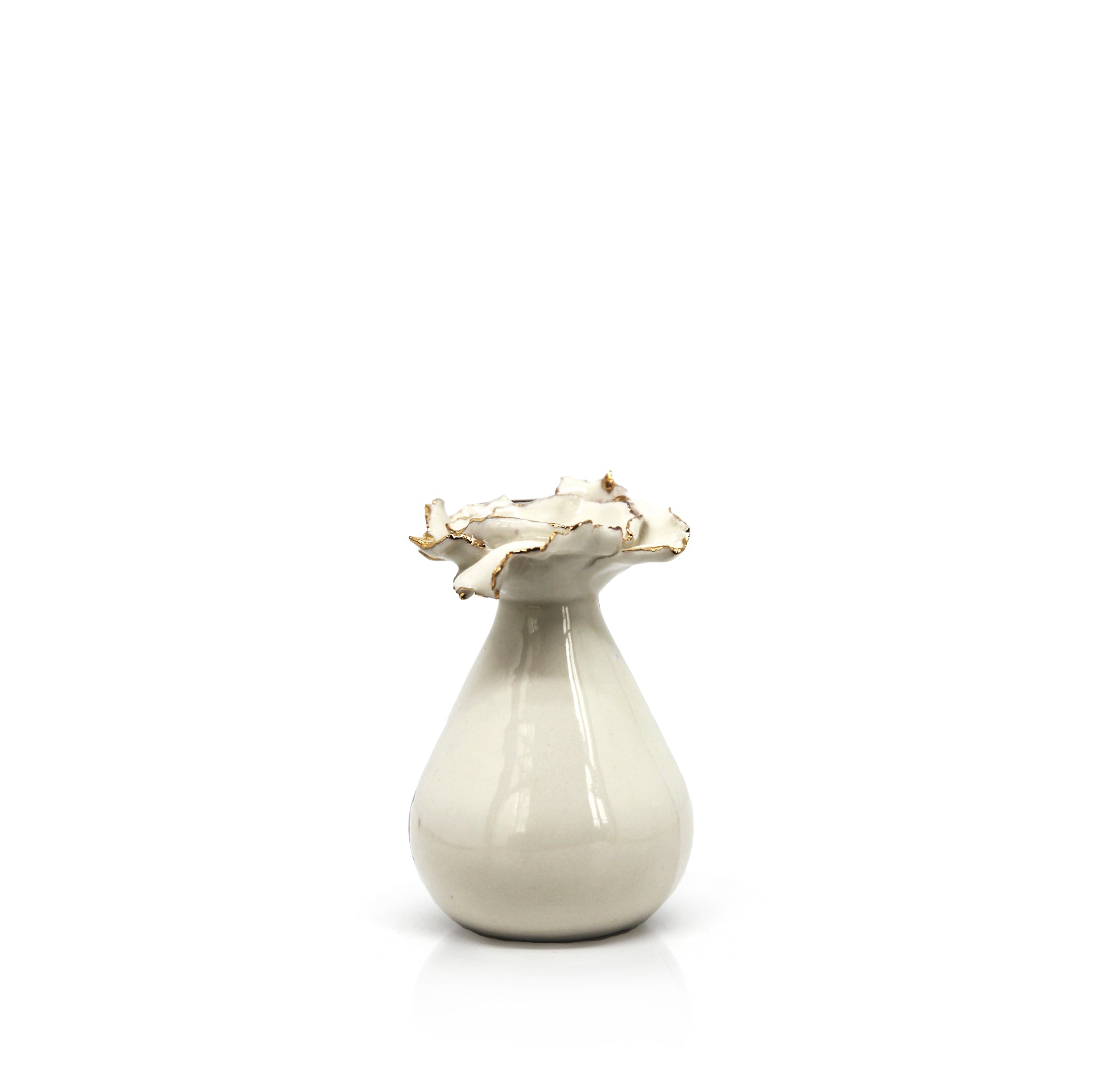 HB Porcelain Tall Flower Bud Vase with Gold Lustre Petal Edges, 10cm