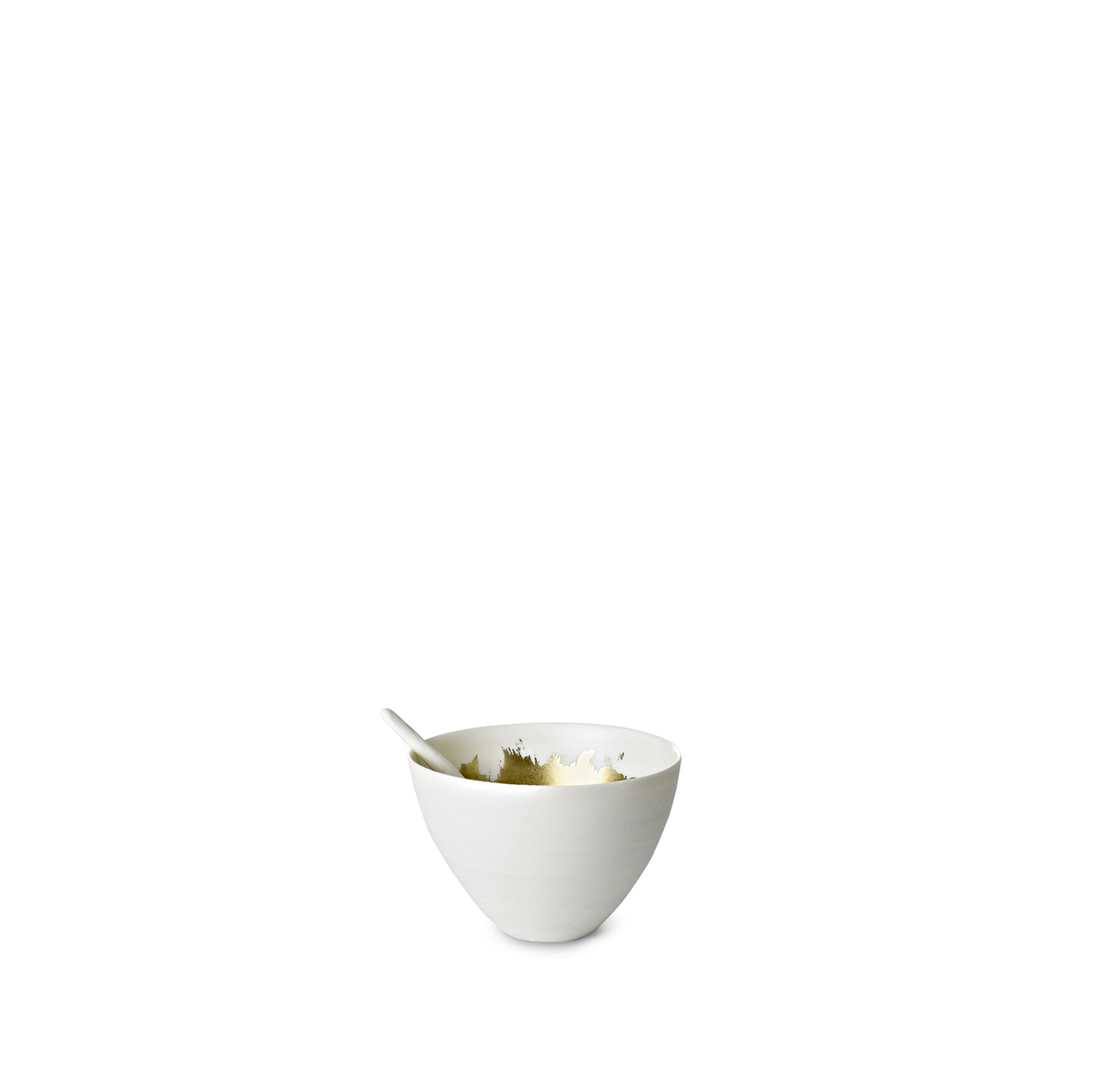 Small Porcelain Bowl with a Matte Gold Interior and Spoon, 6cm