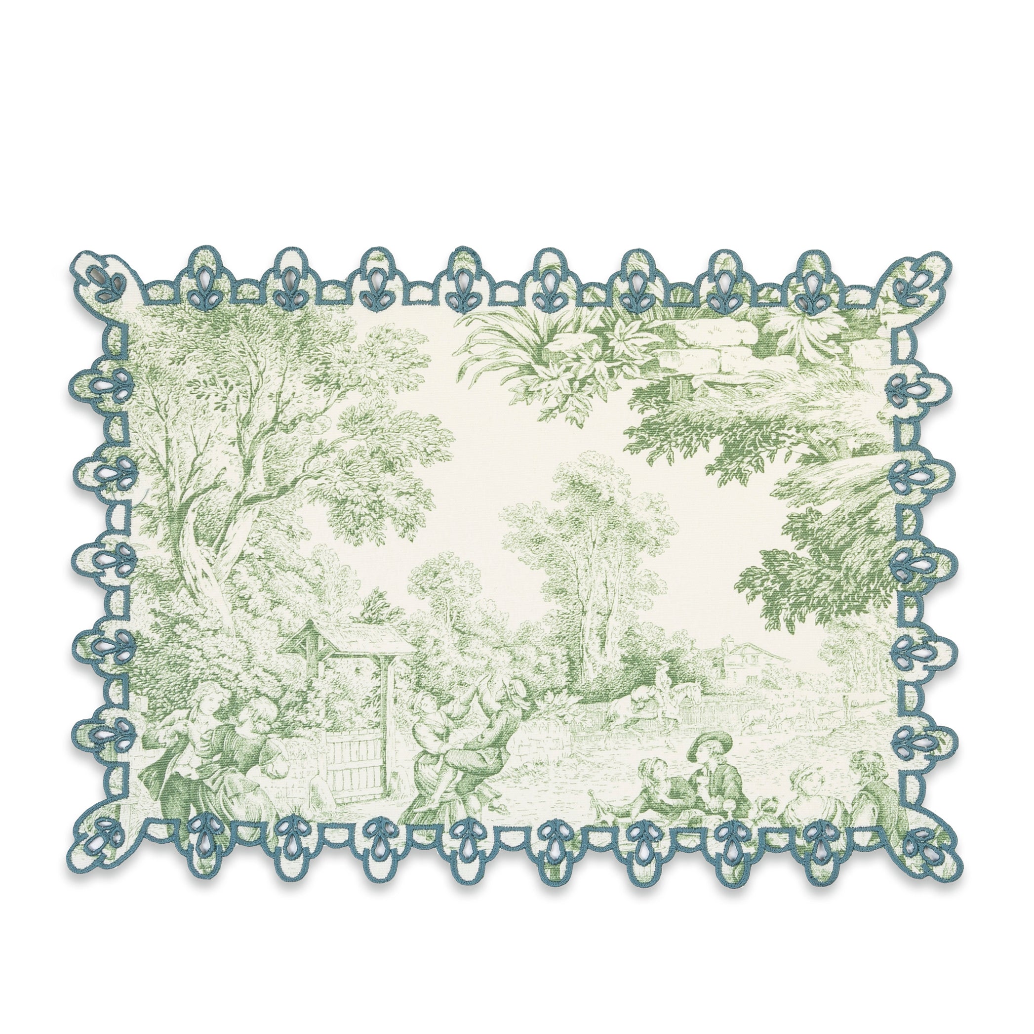 Toile Stain Resistant Cotton Placemat in Blue and Green, 50x35cm