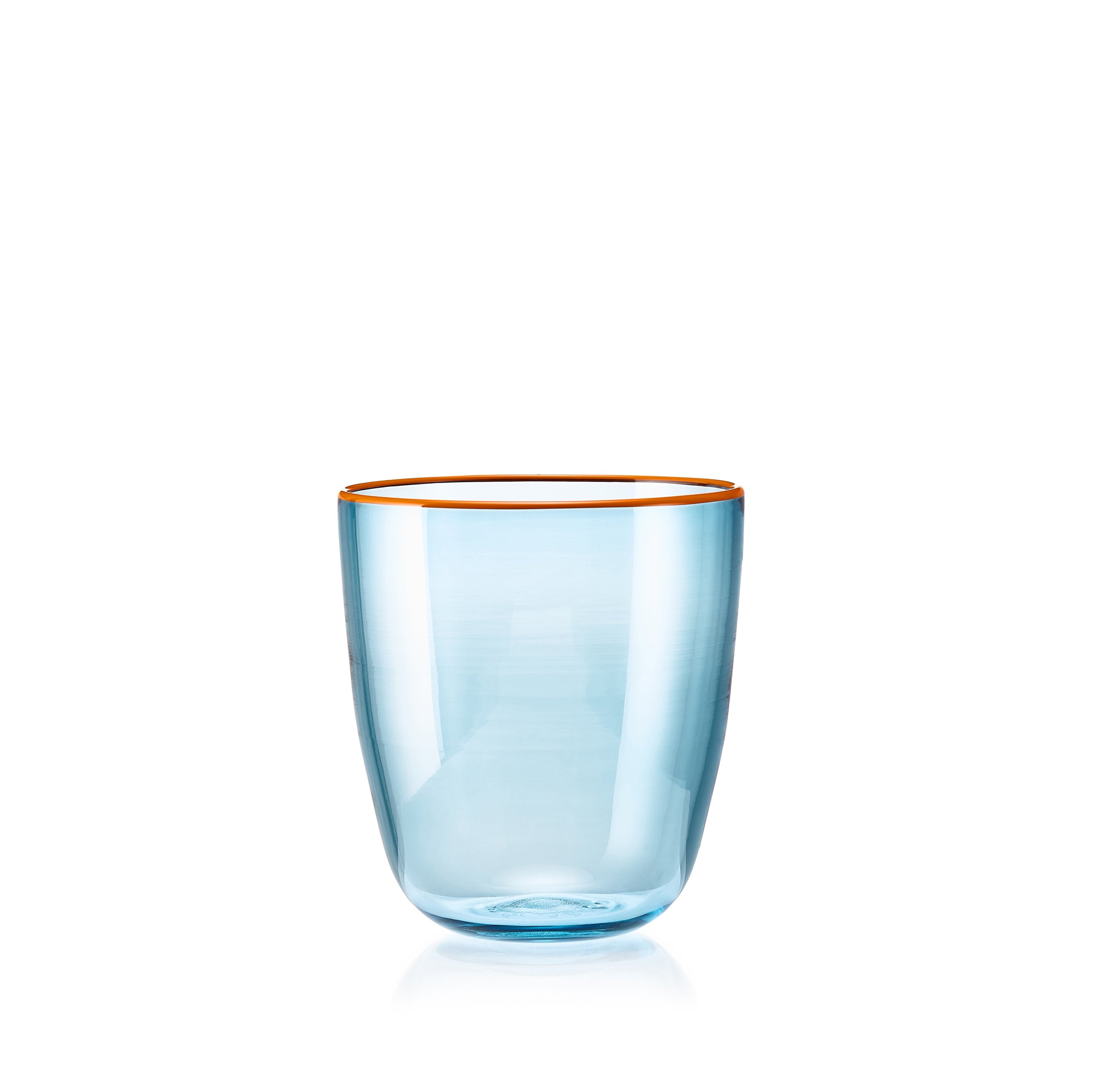 Handblown Bumba Glass in Turquoise with Orange Rim, 30cl