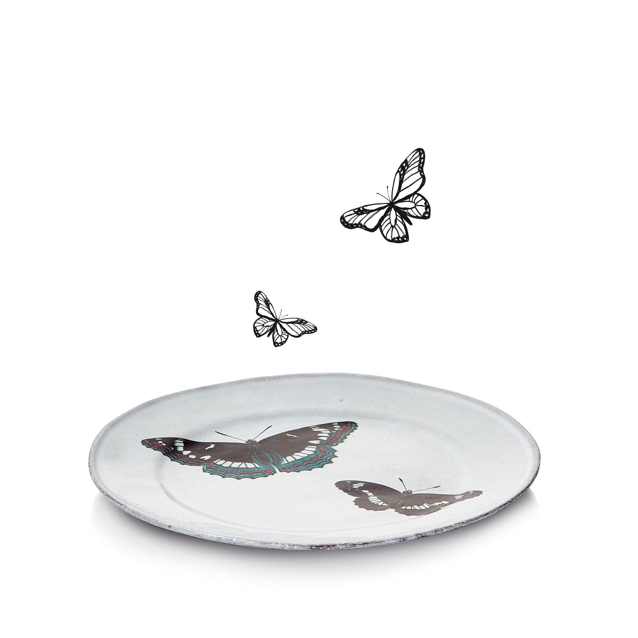 Two Flying Butterflies Plate by Astier de Villatte, 19cm