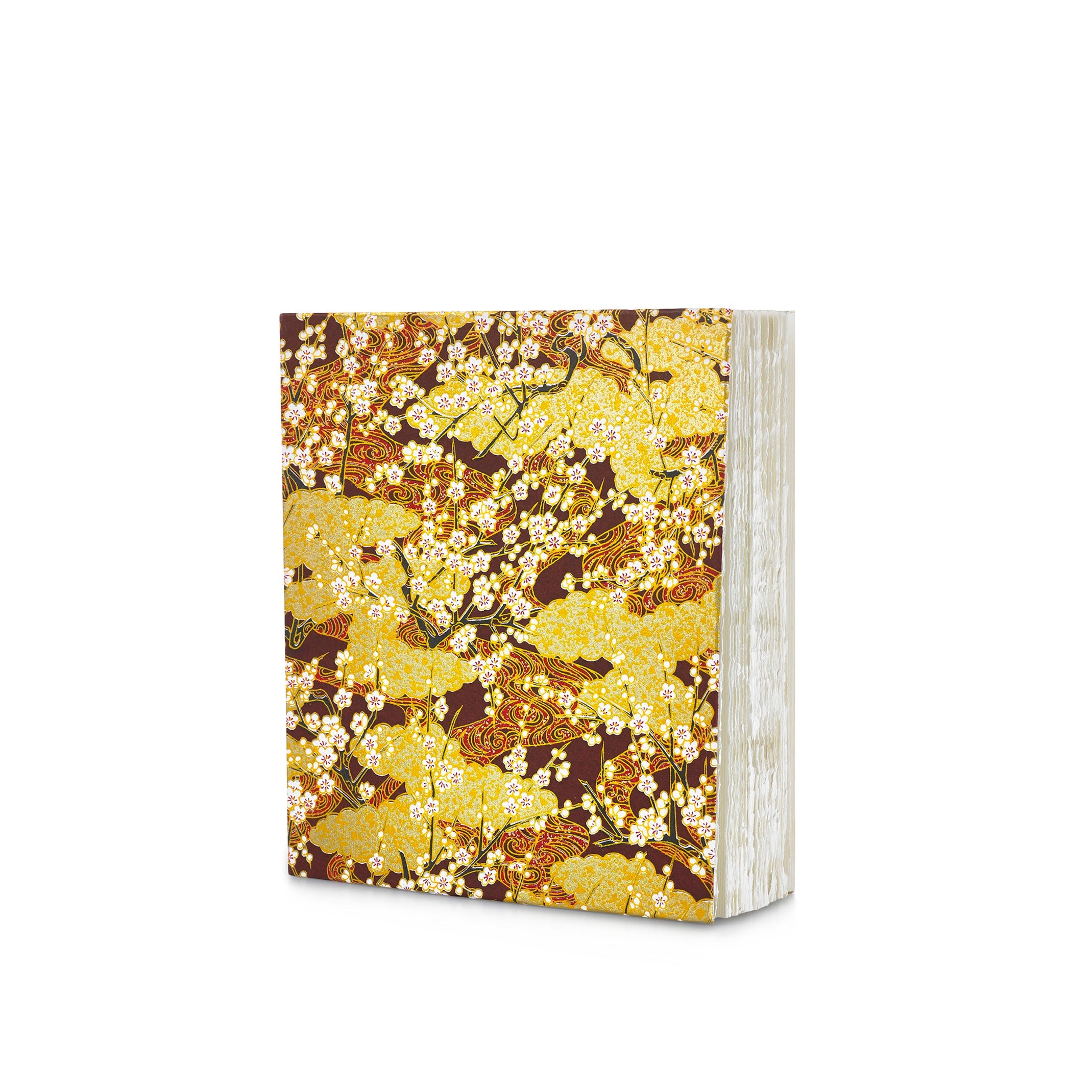 Handprinted Japanese Chiyogami Covered Sketchbook, Golden Clouds and Flowers, 20cm x 17cm