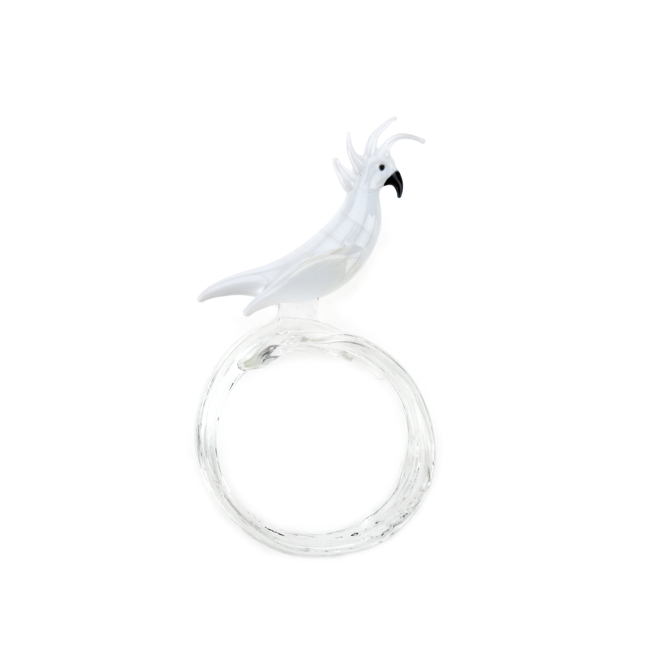 Handblown Glass Tropical Bird Napkin Ring in White