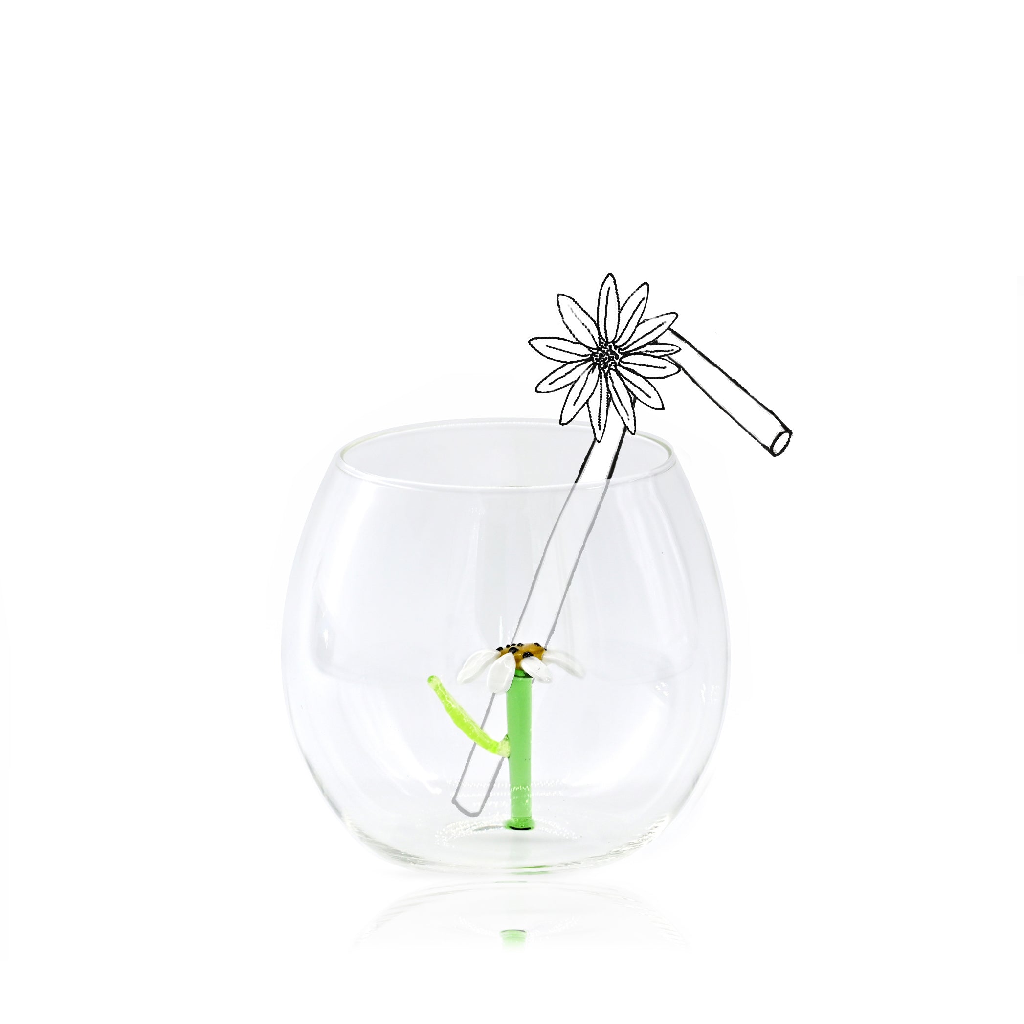 Handblown White Daisy Flower Glass