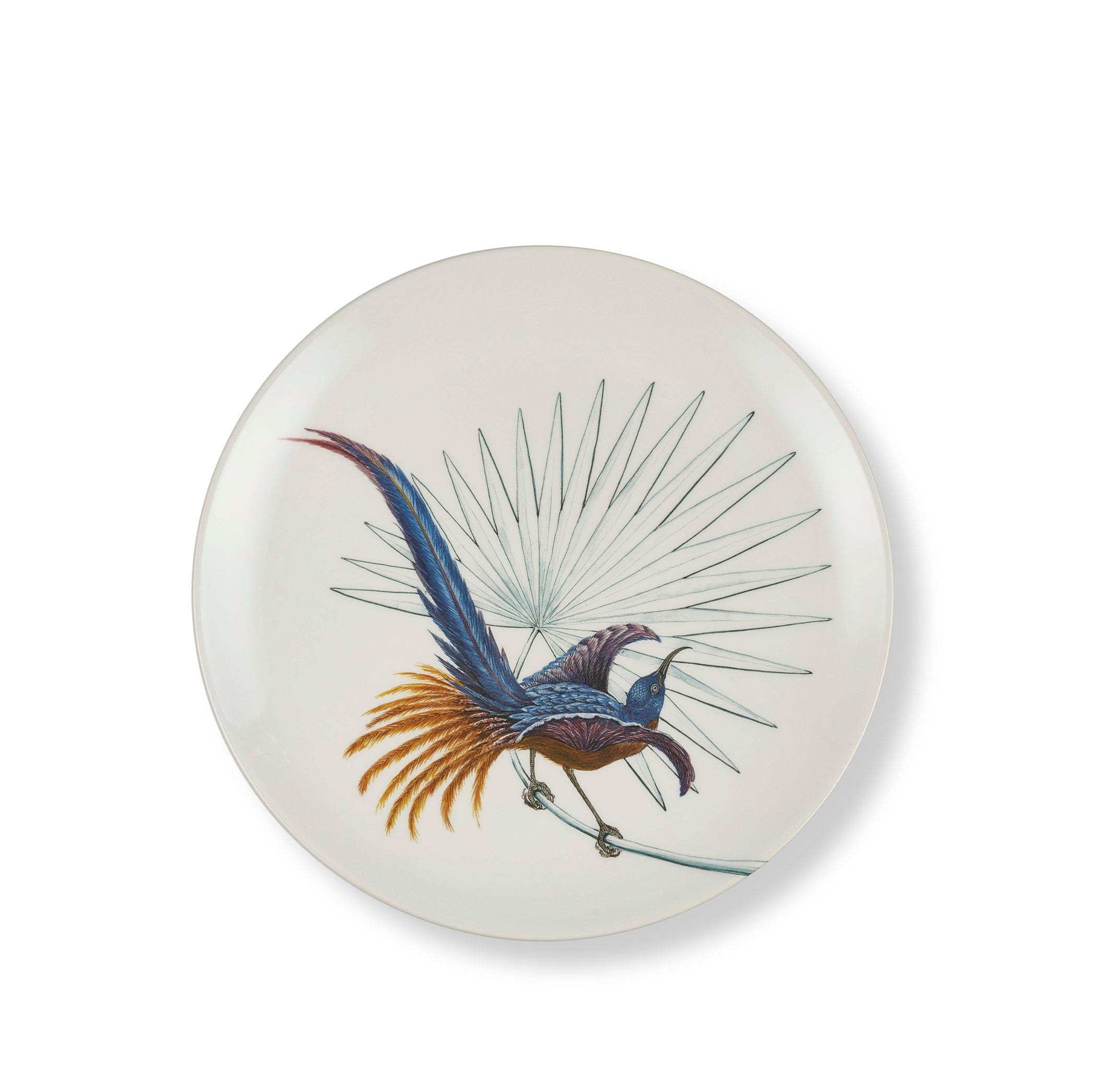 Bird Of Paradise Dinner Plate in White With Blue & Orange Bird, 25cm