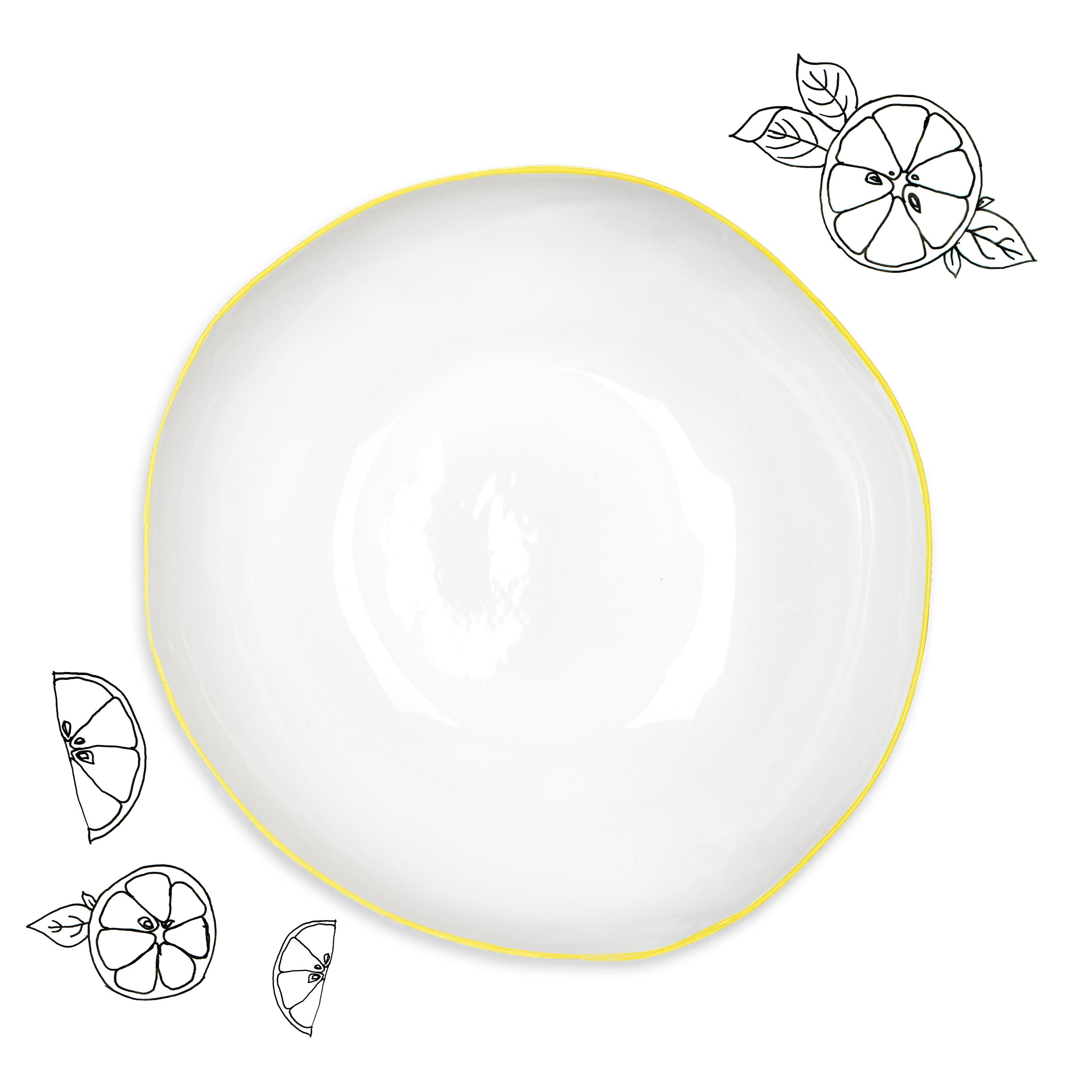 Summerill & Bishop Handmade 30cm Porcelain Medium Salad Bowl with Yellow Rim