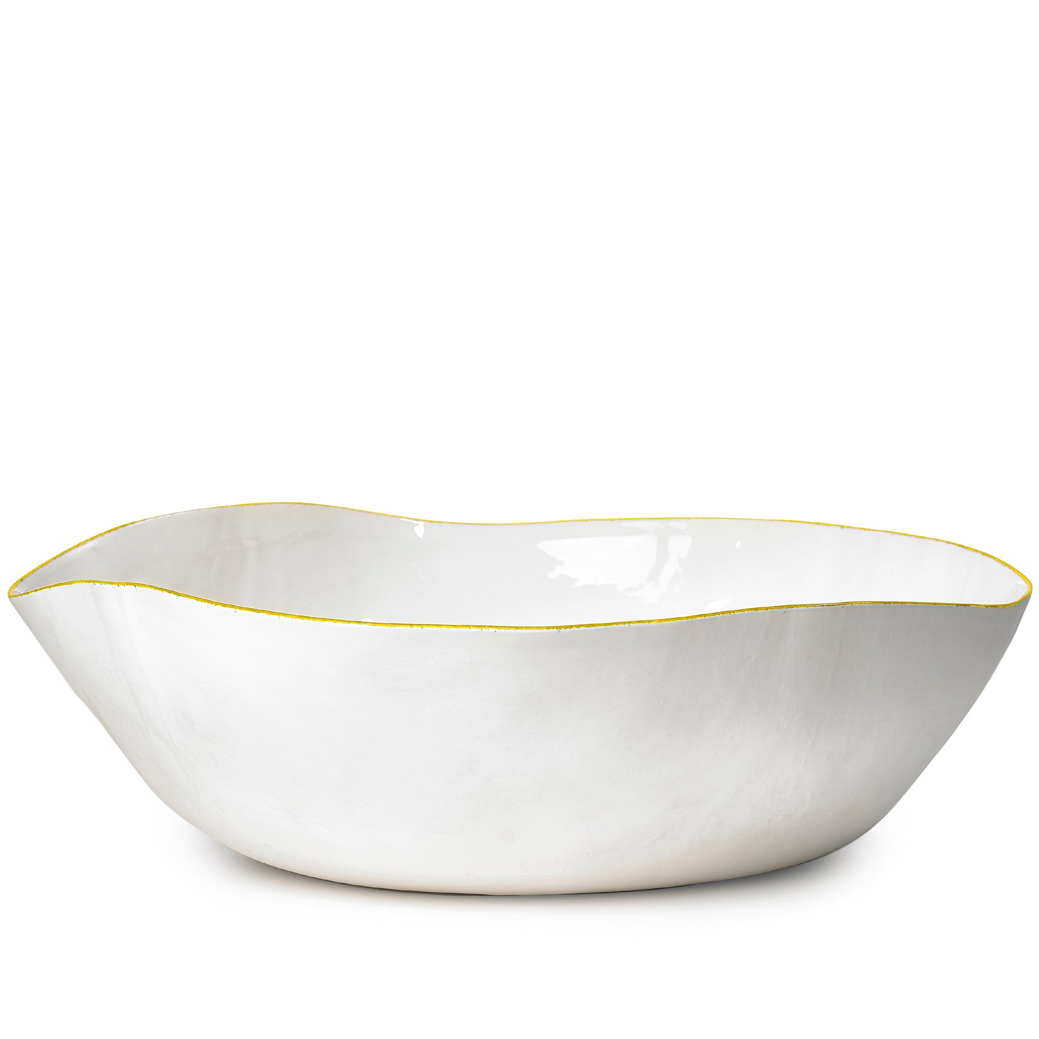 Summerill & Bishop Handmade 43cm Porcelain Extra Large Salad Bowl with Yellow Rim